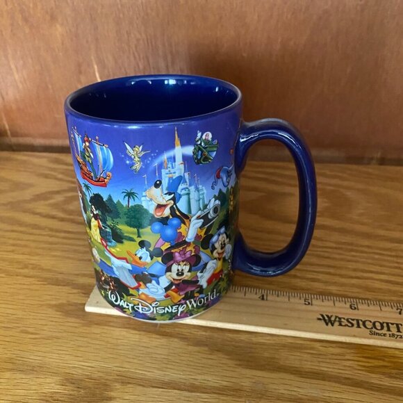 Walt Disney World Parks Mug Characters Blue VGUC Mickey Minnie Pluto Donald Duck - Picture 10 of 10